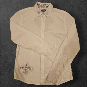 Buffalo David Bitton Mens White Button-Up Shirt M/M Cotton Blend Embroidered Det